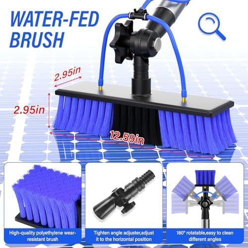 Water Fed Pole Kit,Solar Panel Cleaning Brush and 20Ft Extension Pole,Window Cleaning Pole Kit for High Windows Cleaning,Cleaner Tool with 2 in 1 Window Squeegee and Cobweb Duster