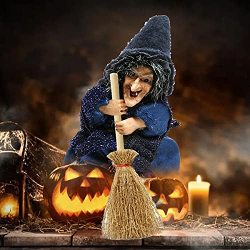 TIHOOD 30PCS Miniature Artificial Mini Straw Brooms with Red Ropes Halloween Straw Craft Decoration Witches Accessory for Costume Cosplay Party