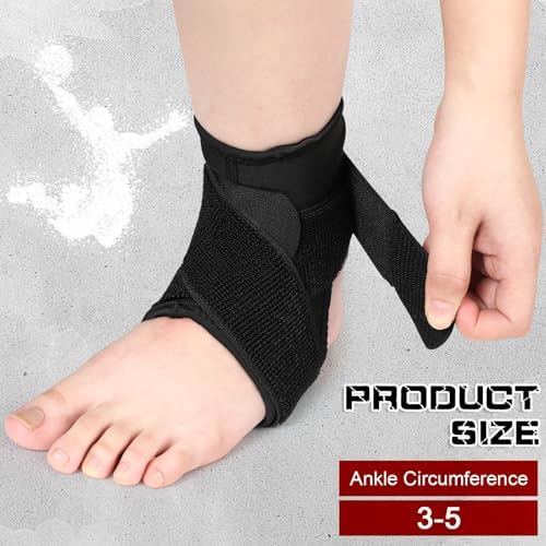 Honoson 2 Pcs Ankle Brace Kids Ankle Support for Sport Sprained Neoprene Breathable Compression Sleeve with Adjustable Wrap for Youth Child Boy Girl Plantar Fasciitis Achilles Tendonitis(Black,S)