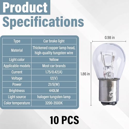 10 PCS 1157 Bulb, P21 5W S25 BAY15D Brake Light Bulb, Double Tail High and Low Foot Turn Signal Bulbs, Universal Halogen Tail Light Parking Lights,Compatible with 7528 2357 2057 1016 1034 1076 (White)