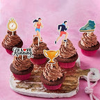 Running Cupcake Toppers, Track, Cross Country or Marathon Party Birthday Party Clear Treat Picks, Sports Theme Party Cake Decoration.Rainbow Glitter Set of 18
