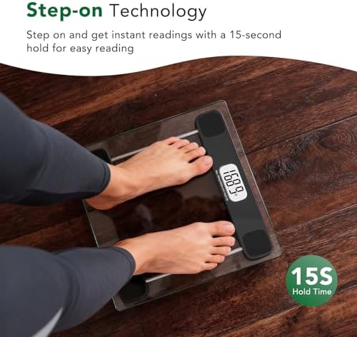 ZOETOUCH Scale for Body Weight, Accurate Bathroom Scales, Digital Weighing Machine for People, 400lb Capacity, LCD Display, Step-On Technology, Tempered Glass, Measuring Tape Included