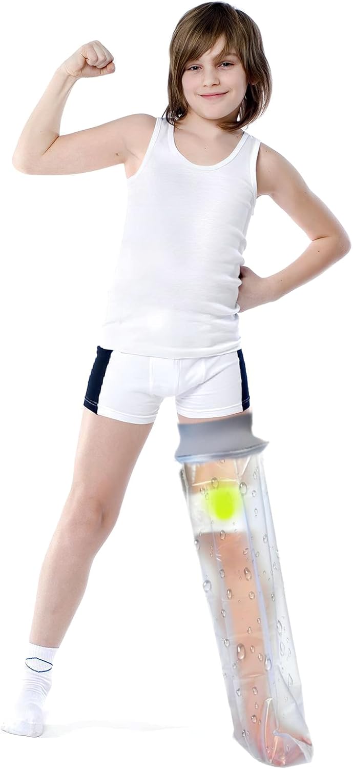 Waterproof Full Leg Cast Cover for Shower Kids -Available in 3 Sizes | Leg Cast Shower Protector, Watertight Seal Cast Cover Leg for Knee Foot Ankle, No Mark on Skin Reusable(Recommended Age:8-11)