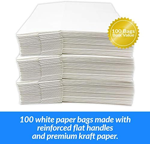 Reli. 100 Pack | 10"x6.75"x12" | Large White Paper Bags w/Handles | Ideal for To Go/Take Out/Restaurant Bags with Handles, Shopping, Retail, Gifts | 25% larger than 10"x5"x13"
