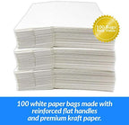 Reli. 100 Pack | 10"x6.75"x12" | Large White Paper Bags w/Handles | Ideal for To Go/Take Out/Restaurant Bags with Handles, Shopping, Retail, Gifts | 25% larger than 10"x5"x13"