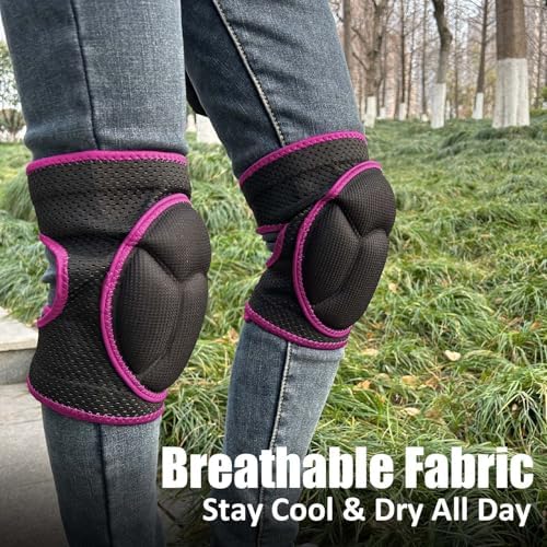 Garden Knee Pads for Working, Kneeling Pad for Cleaning, Flooring, Mechanic, Concrete Work – with Adjustable Straps and Soft Foam Cushion, Protective Kneepads for Men, Women, Elderly – Pink L