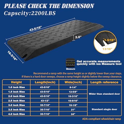 Rubber Wheelchair Ramp 2 Inch Rise - Non-Slip Rubber Threshold Wheelchair Ramp for Home Steps Doorways Driveway Outdoor Entrance Heavy Duty 2200 lb (1 Pack)