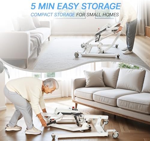 Electric Patient Lift, Foldable Patient Lift for Home Use, Portable Electric Patient Transfer Lift, 500lbs Electric Body Transfer Lift w/Commode Sling, Installation Free,Emergency Stop