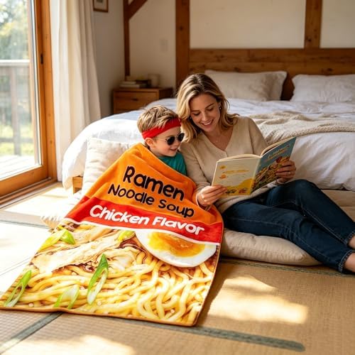Ramen Blanket 50x40 Inch Funny Food Throw Blanket, Soft Fleece Noodle Blanket for Kids, Teens, Ramen Lovers, Cozy Flannel Travel Nap Blanket Gift