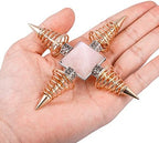 mookaitedecor Rose Quartz Pyramid Healing Crystal Stone Energy Generator with 4 Spiral Copper Points for Reiki Balancing Meditation, Rose Gold Plated