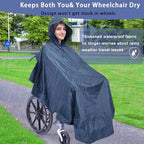 Wheelchair Poncho Wheelchair Cover Lightweight, Breathable & Waterproof Wheelchair RainCape Universal Fit, Mobility Scooter & Electric Wheelchair Poncho Full Body Coverage for Adults Reusable (Blue)