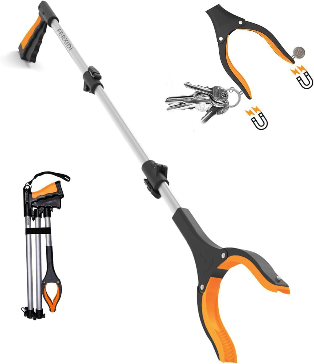 43" Foldable Grabber Reacher Tool,Reacher Grabber Pickup Tool,Folding Grabbers for Elderly Grab It Reaching Tool with Rotating Jaw+Magnets,Grabber Reacher Tool Heavy Duty