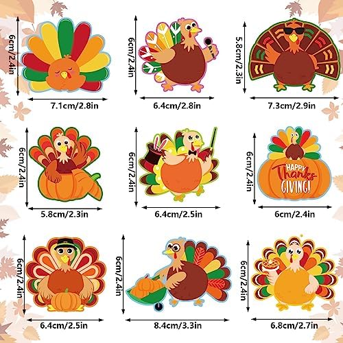 Whaline 72 Pcs Fall Thanksgiving Cupcake Topper 9 Designs Cartoon Turkey Cupcake Picks Turkey Food Picks with Glue Point Appetizers Toothpicks for Autumn Party Supplies Food Decoration