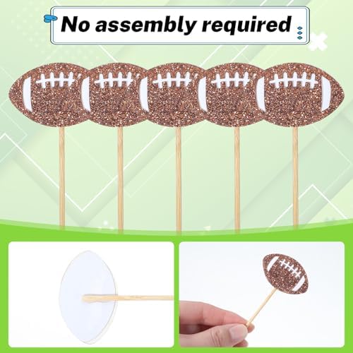 24PCS Football Cupcake Toppers Brown Glitter, Football Theme Glitter Cupcake Topper, Rugby Ball Cupcake Decorations, Sports Cupcake Toppers Birthday for Birthday Party Cake Decorations