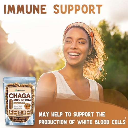 XPRS Nutra Chaga Mushroom Capsules - Premium Chaga Mushrooms Capsules- Encapsulated Chaga Mushroom Powder for an Immunity Boost - Vegan Friendly Superfood for Chaga Tea and Beverages - 180 Count