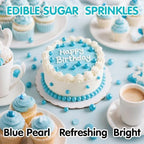 Edible Pearl Sprinkles,Blue Pearl Sugar Sprinkles,130g/4.58oz Mix Size,Baking Edible Cake Decorations,Cupcake Toppers,Cookie Decorating Donuts Ice Cream Toppings,Wedding Birthday Mother's Day Easter Holiday Baby Shower Party Supplies