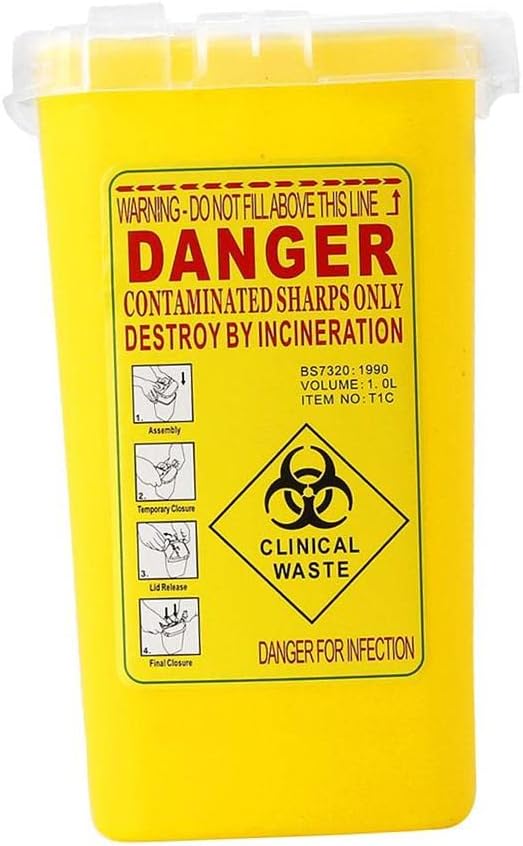1 Quart Sharps Container Biohazard Disposal Blade Waste Bin Yellow