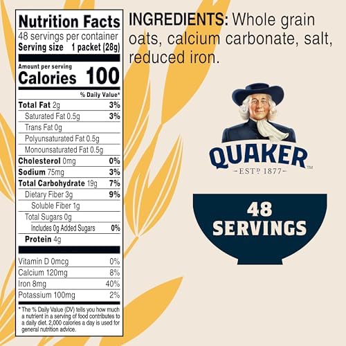 Quaker Instant Oatmeal, Original, Individual Packets, 0.98 Ounce , 48 Count (Pack of 1 )
