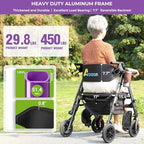 Heavy Duty Rollator Walkers for Seniors with Seat, Foldable 2 in 1 Rolling Walker Wheelchair Combo for Adult, All Terrain Wheels, Adjustable Transport Chair with Brake, 450 lb. Weight Capacity, Purple