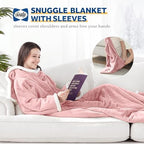 Sealy Electric Blanket Wearable with Foot Pocket, Electric Snuggle Blanket with Sleeves, Flannel & Sherpa Heating Throw with 6 Heat Settings & 2-10 Hours Auto Shut Off, 50 * 70"+18", Pink