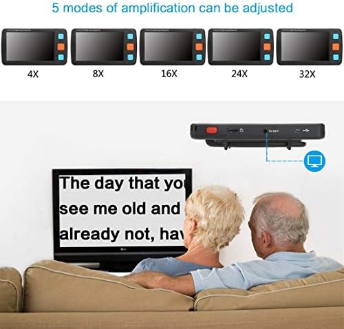 5.0In Digital Magnifier, 4X-32X Zoom, 17 Kinds Color Modes, 5 Levels Brightness, HDMI AV Output to TV, Ideal for Low Vision Writing Viewing Books