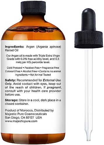 MAJESTIC PURE Moroccan Argan Essential Oil | 100% Pure and Natural Argan Oil | Premium Grade Essential Oils for Hair Care, Home Diffusers, Skin, Aromatherapy, Massage and Humidifiers | 4 Fl Oz