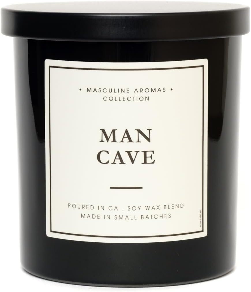 LEOBEN CO – Man Cave Scented Men's Candle – 9oz, Masculine Collection Design – 50 hr Burn Time – Poured in California Using Vegan Soy Wax and Essential Oils – Made in Small Batches