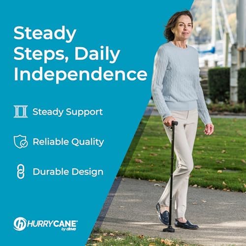 HurryCane Freedom Edition Foldable Walking Cane with T Handle