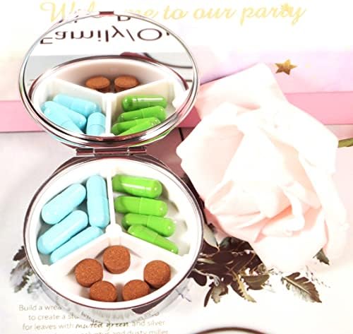 2pcs Pill Box,3 Compartment Small Pill Case for Pocket & Purse, Travel Metal Pill Organizer,Pill Container and Medicine Vitamin Organizer