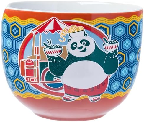Silver Buffalo Kung Fu Panda Featuring Po Holding Ramen Ceramic Ramen Noodle Rice Bowl with Chopsticks and Spoon, Microwave Safe, 20 Ounces
