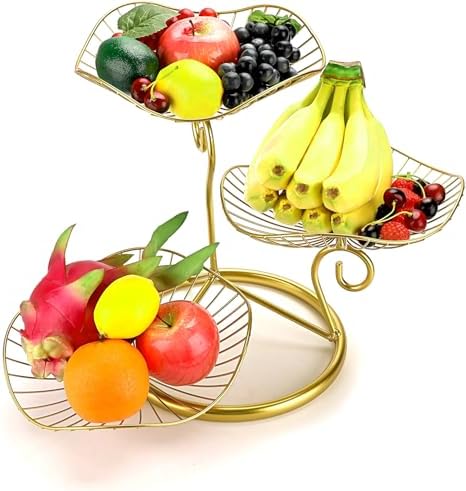OwnMy 3-Tier Fruit Basket Stand Decorative Iron Fruit Bowl, Metal Wire Fruit Holder Storage Trays Table Countertop Holder for Vegetables Bread Snack, Modern Fruit Bowls for Kitchen Home Use
