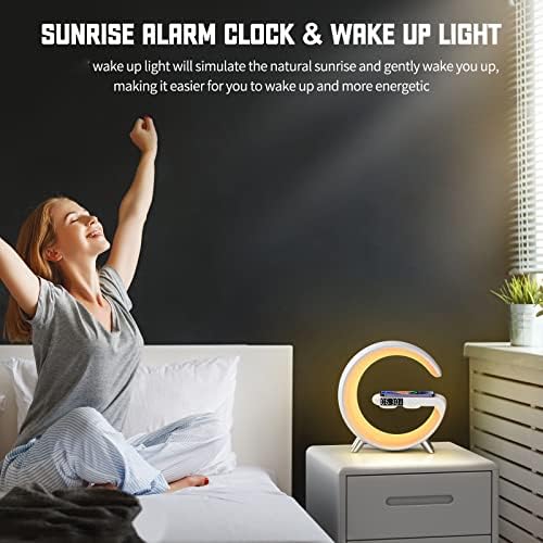 Smart Wireless Charging Alarm Clock with Bluetooth Speaker, App Controlled Bedside Lamp Table Light and Night Light, Bedroom Home Decor, Gift for Girls Boys and Family for Birthday Christmas (White)