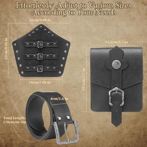 Berenlu Mens Renaissance Costume Set Medieval Belt Shoulder Armor Faux Leather Bracers Shawl Viking LARP Cosplay Accessories
