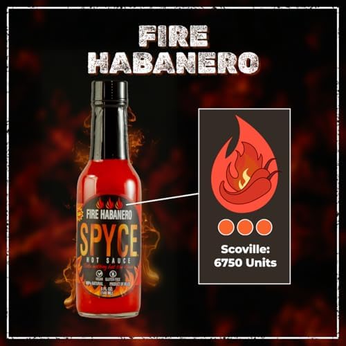 SPYCE Habanero Hot Sauce, Vegan, Gluten Free, Low Sodium, Non-GMO, No MSG, No Sugar, No Filler (5 oz, Fire Habanero)