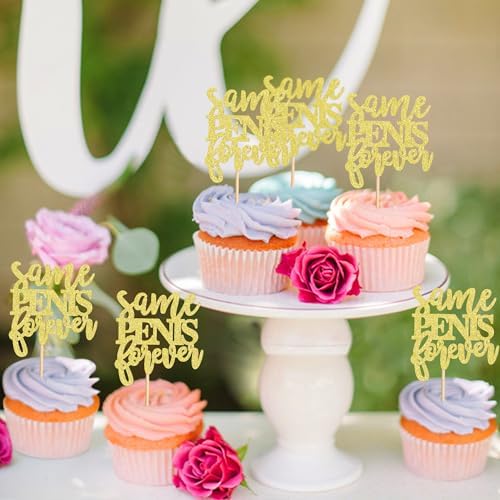 Ercadio 24 Pcs Bachelor Party Cupcake Toppers Gold Same Forever Cupcake Picks Bachelorette Party Decoration Bridal Shower Valentine's Day Lover Birthday Party Theme Supplies