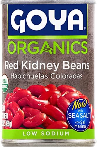 Goya Organic Red Kidney Beans, Low Sodium with Sea Salt, 15.5 Ounce (Pack of 8)
