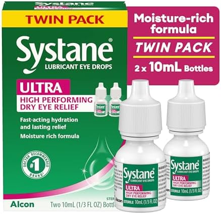 Systane Ultra Lubricant Eye Drops, Artificial Tears for Dry Eye, Twin Pack, 10-mL Each