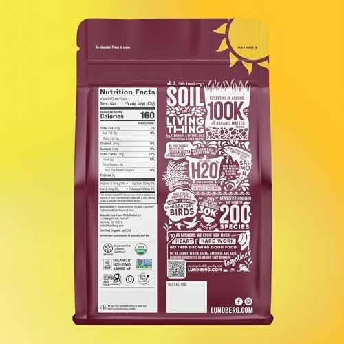 Lundberg Basmati Rice, Long Grain White Rice - Non-Sticky, Fluffy, Nutty, Aromatic Rice, Vegan Food, Healthy Meals, Gluten-Free, Grown in California, 64 Oz