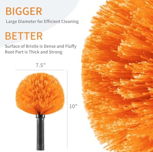 Cobweb Duster Brush Head, Spider Web Cleaning Tool, Indoor & Outdoor Use, Fits 3/4 Inch Acme Threaded Poles (Orange)