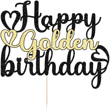 1 PCS Happy Golden Birthday Cake Topper， Glitter Birthday Cake Pick 13/16/18/21/30/40/60/70/80/90th/ Birthday Cake Decorations Picks for Kids Adults Birthday Party Decorations,Anniversary Party