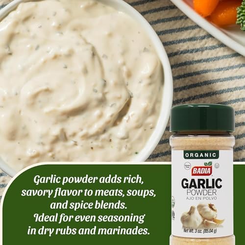 Badia Organic Garlic Powder, 3 oz – Premium Garlic Powder, Freshly Ground & Flavorful