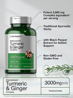 Horbäach Turmeric and Ginger Supplement | 180 Softgel Pills | with Black Pepper Extract | Non-GMO, Gluten Free Supplement