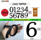 Big 3.7 IN 0-9 Black Birthday Number Cake Toppers Large Black Acrylic Happy Anniversary Cake Topper Sticks For Diy Handmade Cake Sign Decorations 10 Pcs Cupcake Topper Party Supplies Set