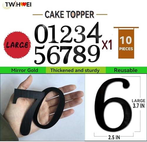 Big 3.7 IN 0-9 Black Birthday Number Cake Toppers Large Black Acrylic Happy Anniversary Cake Topper Sticks For Diy Handmade Cake Sign Decorations 10 Pcs Cupcake Topper Party Supplies Set