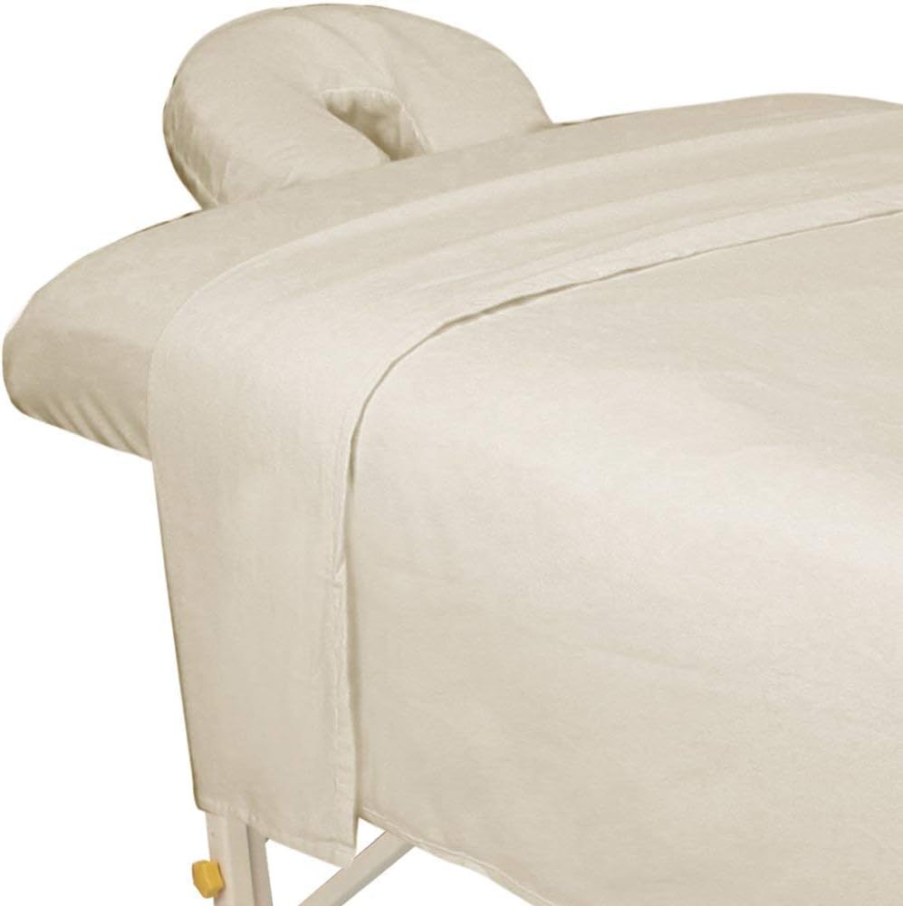 ForPro Premium Flannel 3-Piece Massage Sheet Set for Massage Tables, Includes Flat, Fitted Sheet, and Fitted Face Rest Cover, Natural
