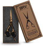 Facial Hair Scissors for Men | Titanium Series | Mustache & Beard Trimming Scissors | 5.5 inches l Sharp & Precise Grooming | Razor Edge Barber Scissor (RIGHT HANDED - titanium bronze)
