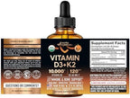 Vitamin D3 K2 USDA Organic Drops - Vitamin D3 10000 IU & K2 as MK-7 120mcg - Immune & Mood Support, Bone & Teeth Health - Sugar-Free Orange Flavor - Liquid Supplement - Made in USA - 2 FL OZ, 60 Days
