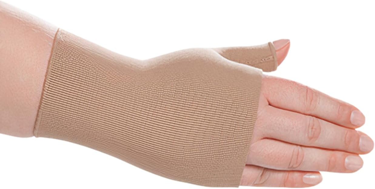 Juzo Soft Seamless Compression Gloves & Gauntlets, 20-30 mmHg, Gauntlet | Fingerless Gloves for Women & Men for Swelling and Moderate Edema & Lymphedema Management | Beige, Large, Left