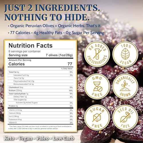 Natural Zing Organic Peruvian Black Olives | Dried Olives, Pitted for a Convenient Healthy Snack Alternative | Naturally Fermented & Organic | 8 oz Bag