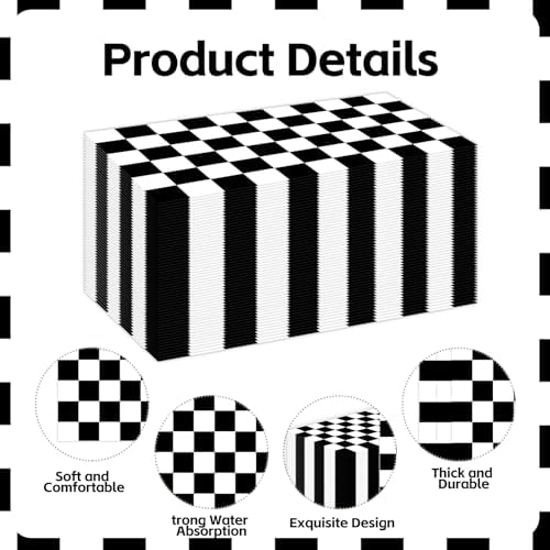 100 PCS Race Car Paper Napkin, Disposable Checkered Flag Bathroom Guest Hand Towels Black and White Dinner Napkins Decorative for Kitchen Birthday Baby Shower Racing Party Decoration (Race Car)
